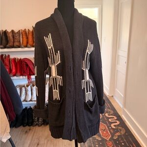 Idyllwind Charcoal Cardigan with Cream Accents